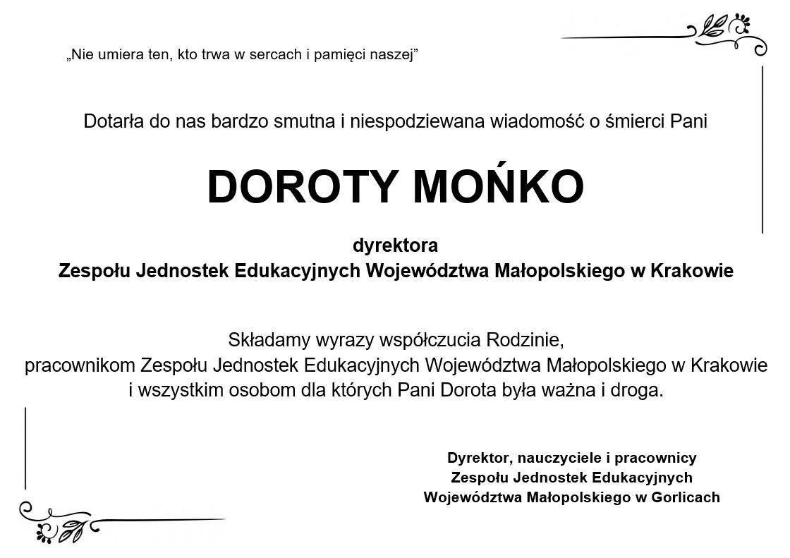 Kondolencje z powodu śmierci Pani Doroty Mońko