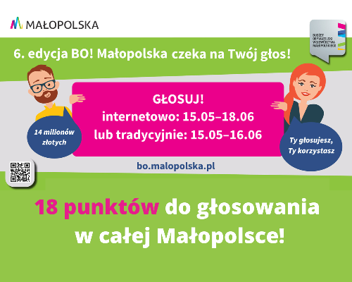 Plakat informujący o głosowaniu w 6. edycji Budżetu Obywatelskiego Województwa Małopolskiego